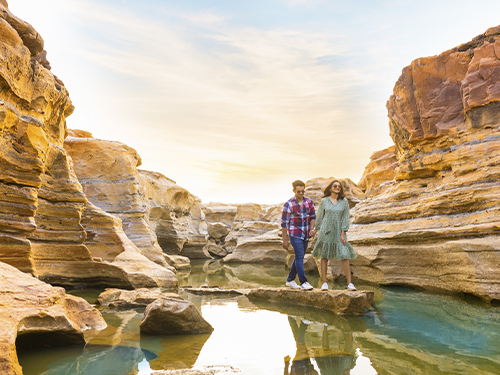 Scenic rock formations and narrow gorge at Kadiya Dhro near Khavda in Kutch, Gujarat